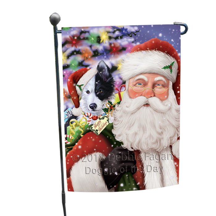 Santa Carrying Border Collie Dog and Christmas Presents Garden Flag GFLG54024