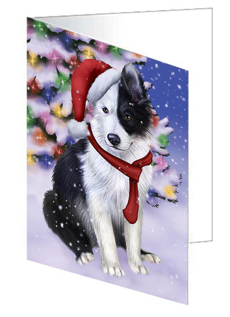 Winterland Wonderland Border Collie Dog In Christmas Holiday Scenic Background  Handmade Artwork Assorted Pets Greeting Cards and Note Cards with Envelopes for All Occasions and Holiday Seasons GCD64121