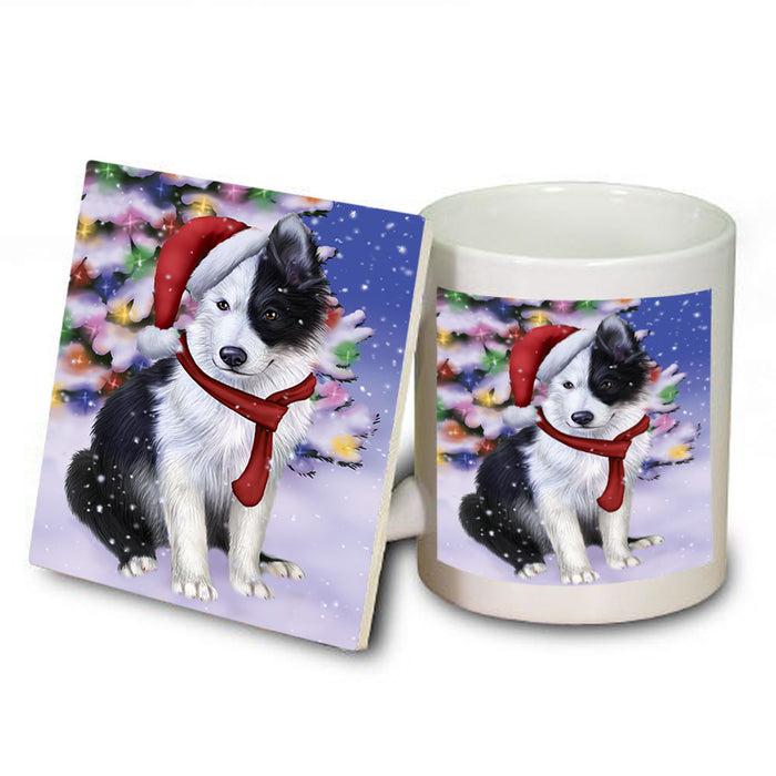Winterland Wonderland Border Collie Dog In Christmas Holiday Scenic Background  Mug and Coaster Set MUC53356