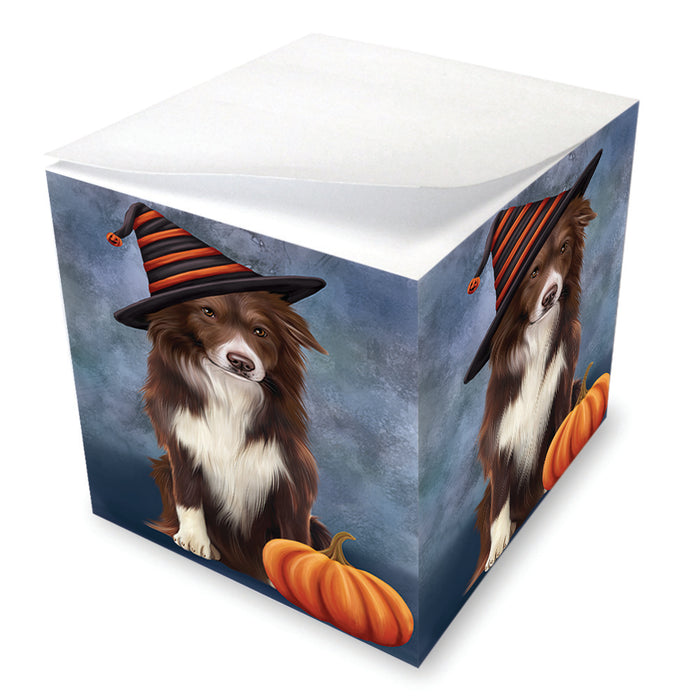 Happy Halloween Border Collie Dog Wearing Witch Hat with Pumpkin Note Cube NOC56403