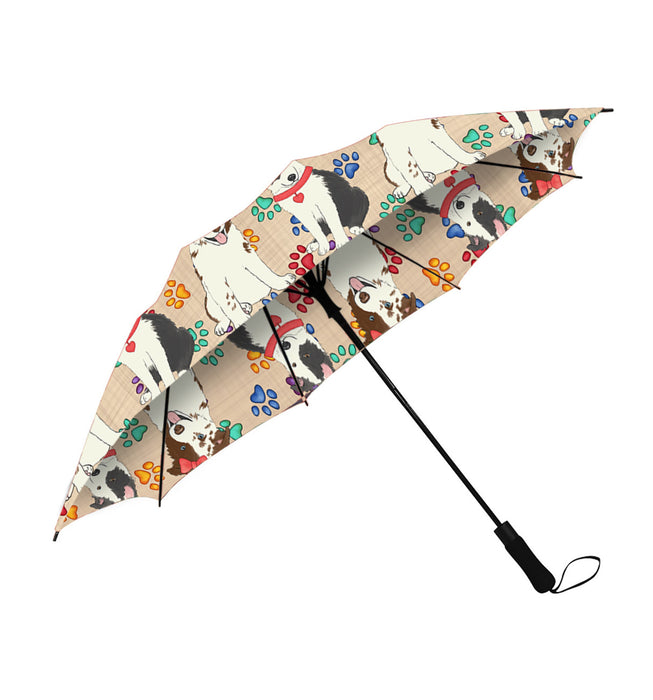 Rainbow Paw Print Border Collie Dogs Red Semi-Automatic Foldable Umbrella