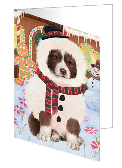 Christmas Gingerbread House Candyfest Border Collie Dog Handmade Artwork Assorted Pets Greeting Cards and Note Cards with Envelopes for All Occasions and Holiday Seasons GCD73124