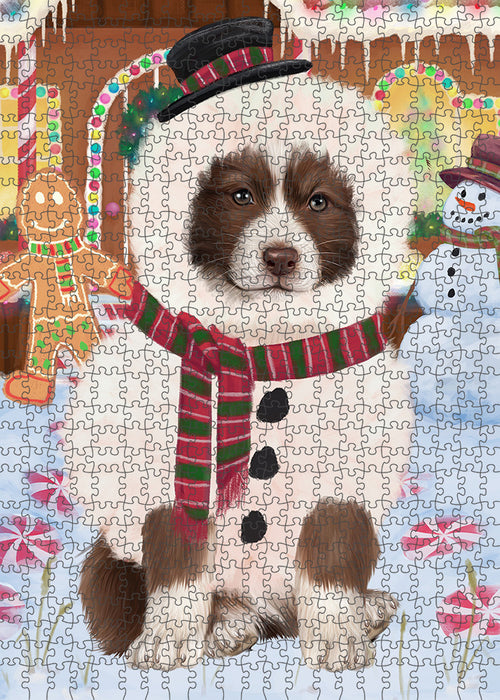 Christmas Gingerbread House Candyfest Border Collie Dog Puzzle with Photo Tin PUZL93012