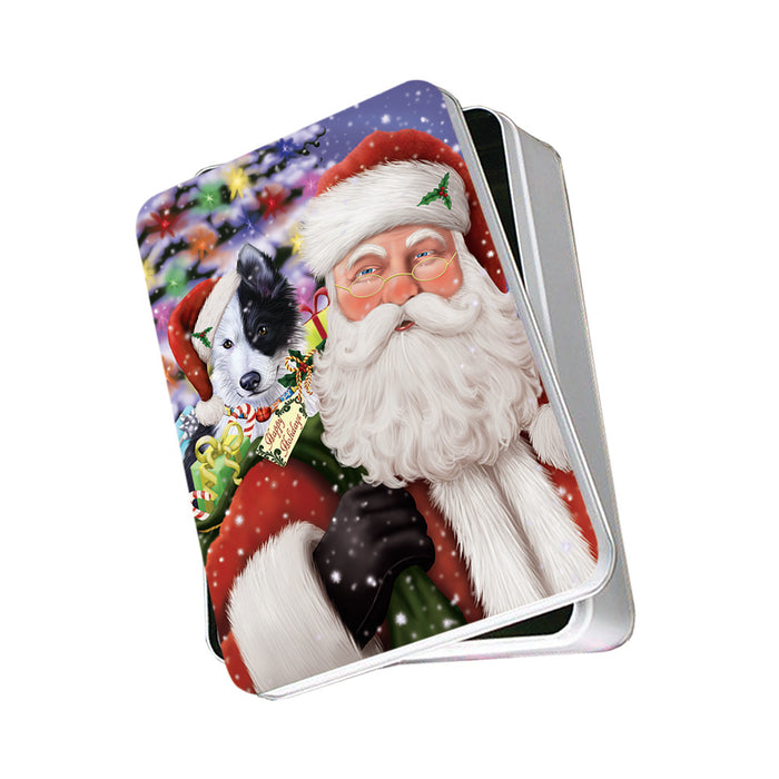 Santa Carrying Border Collie Dog and Christmas Presents Photo Storage Tin PITN53905