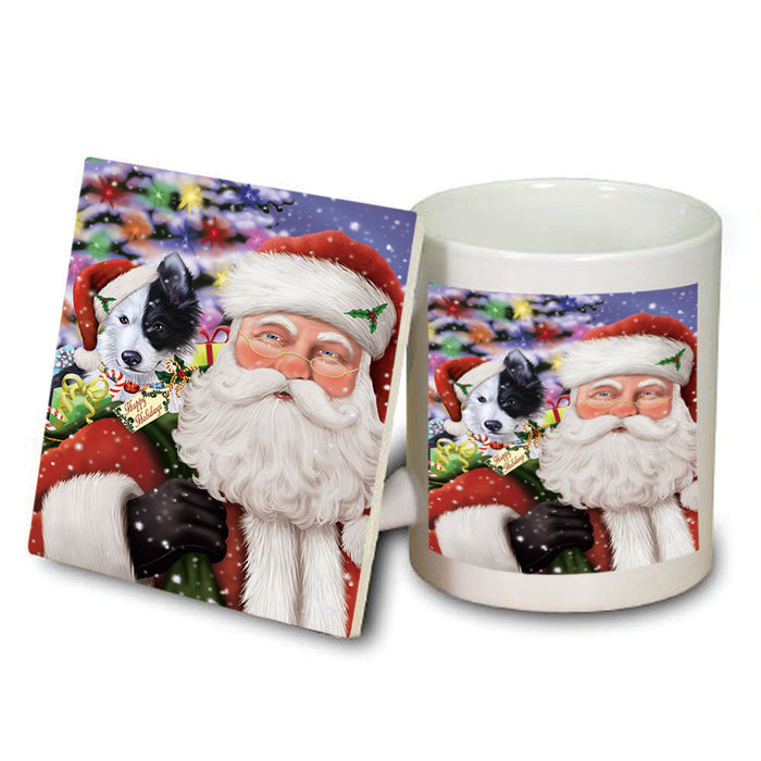 Santa Carrying Border Collie Dog and Christmas Presents Mug and Coaster Set MUC53954