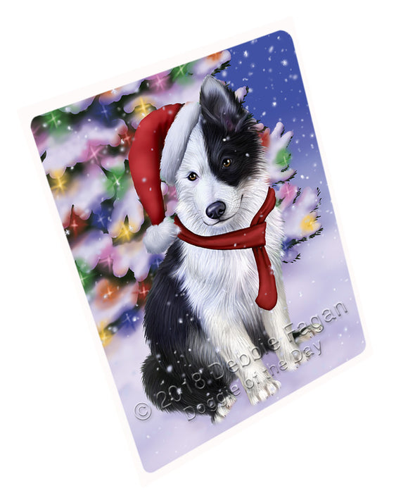 Winterland Wonderland Border Collie Dog In Christmas Holiday Scenic Background  Large Refrigerator / Dishwasher Magnet RMAG81066