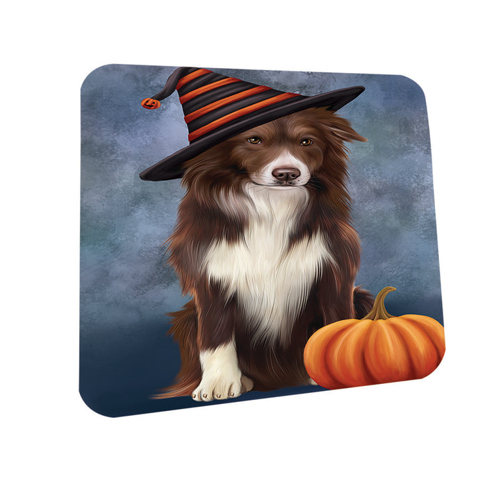 Happy Halloween Border Collie Dog Wearing Witch Hat with Pumpkin Coasters Set of 4 CST54715