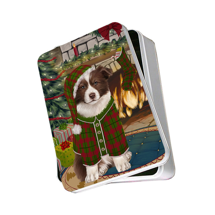 The Stocking was Hung Border Collie Dog Photo Storage Tin PITN55176