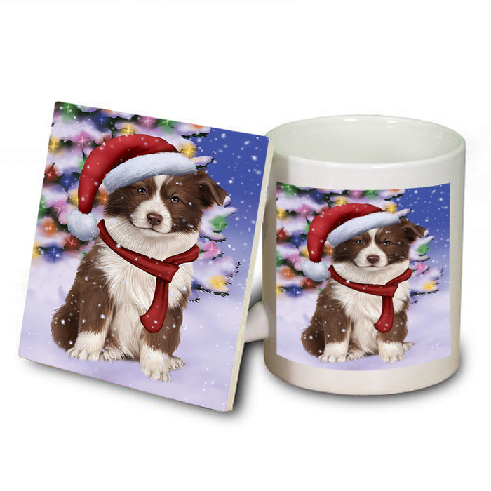 Winterland Wonderland Border Collie Dog In Christmas Holiday Scenic Background  Mug and Coaster Set MUC53357