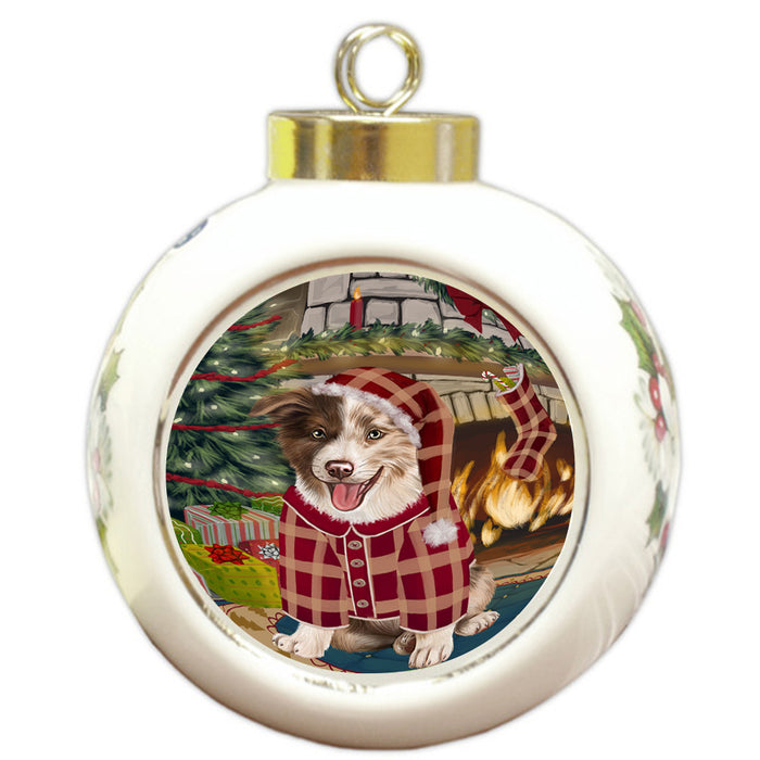 The Stocking was Hung Border Collie Dog Round Ball Christmas Ornament RBPOR55590
