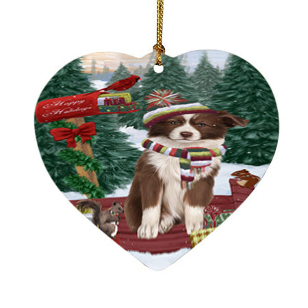 Merry Christmas Woodland Sled Border Collie Dog Heart Christmas Ornament HPOR55218