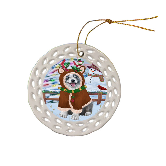 Christmas Gingerbread House Candyfest Border Collie Dog Ceramic Doily Ornament DPOR56560