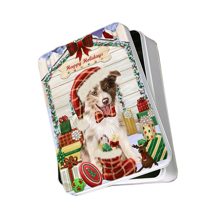 Happy Holidays Christmas Border Collie Dog House with Presents Photo Storage Tin PITN51350