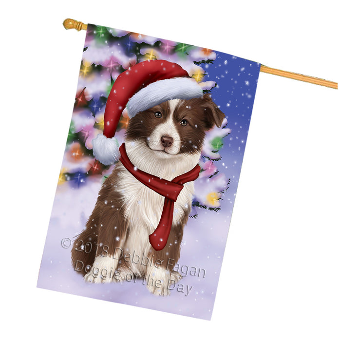 Winterland Wonderland Border Collie Dog In Christmas Holiday Scenic Background  House Flag FLG53563