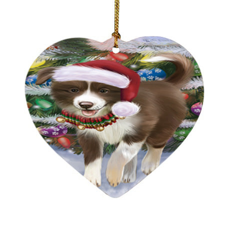 Trotting in the Snow Border Collie Dog Heart Christmas Ornament HPOR55778