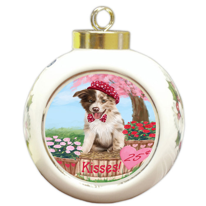 Rosie 25 Cent Kisses Border Collie Dog Round Ball Christmas Ornament RBPOR56299