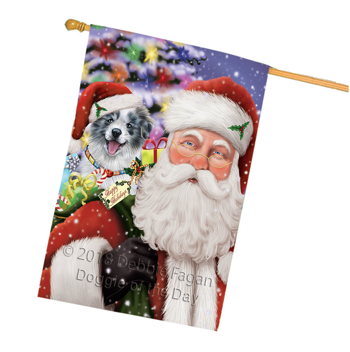 Santa Carrying Border Collie Dog and Christmas Presents House Flag FLG54161