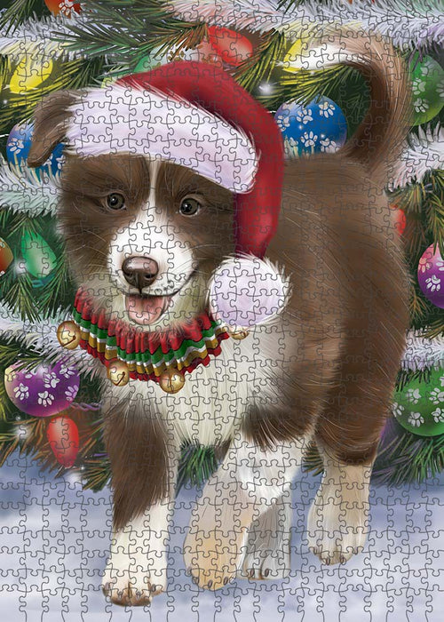 Trotting in the Snow Border Collie Dog Puzzle with Photo Tin PUZL89892