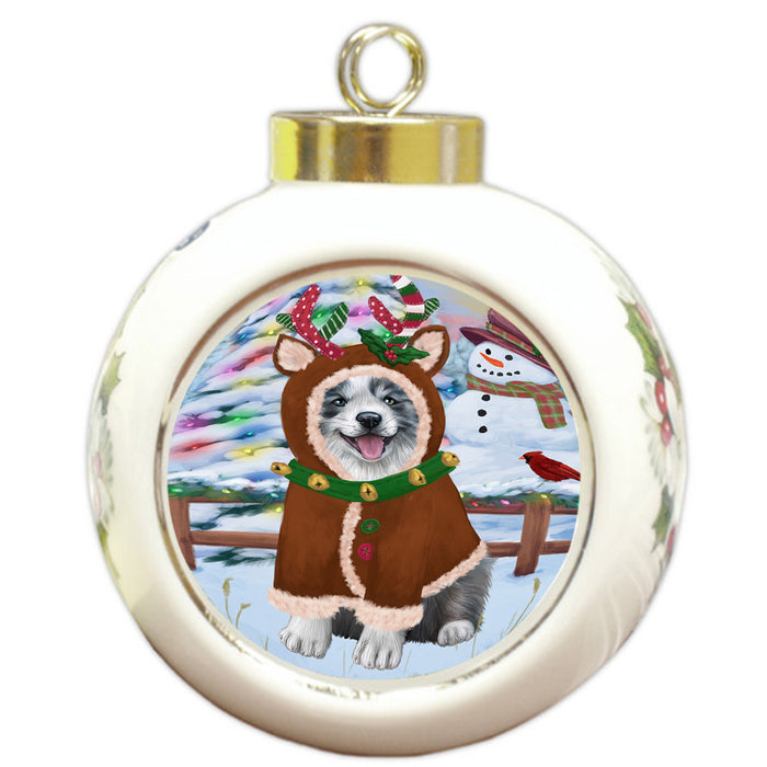 Christmas Gingerbread House Candyfest Border Collie Dog Round Ball Christmas Ornament RBPOR56560