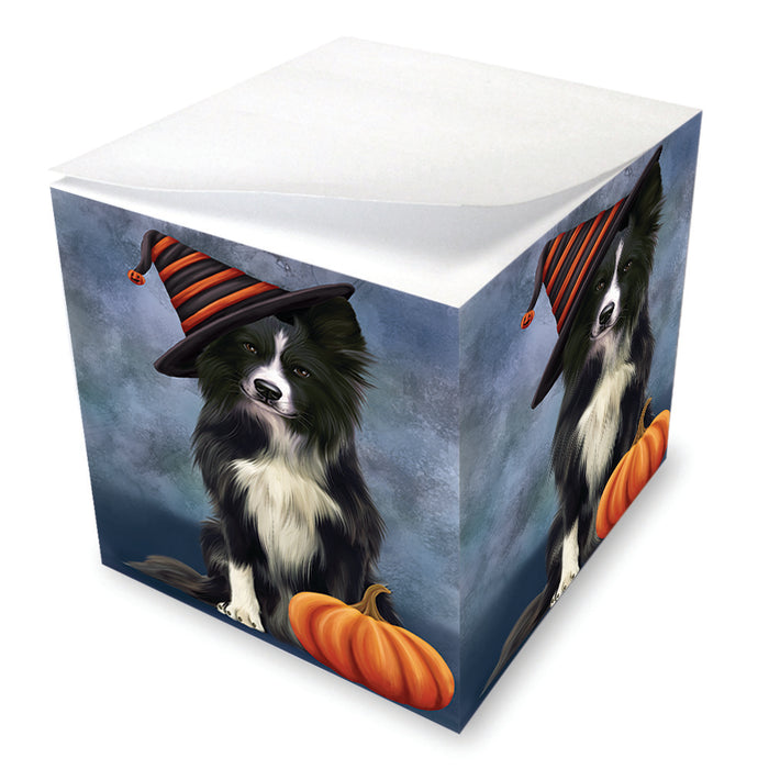Happy Halloween Border Collie Dog Wearing Witch Hat with Pumpkin Note Cube NOC56404
