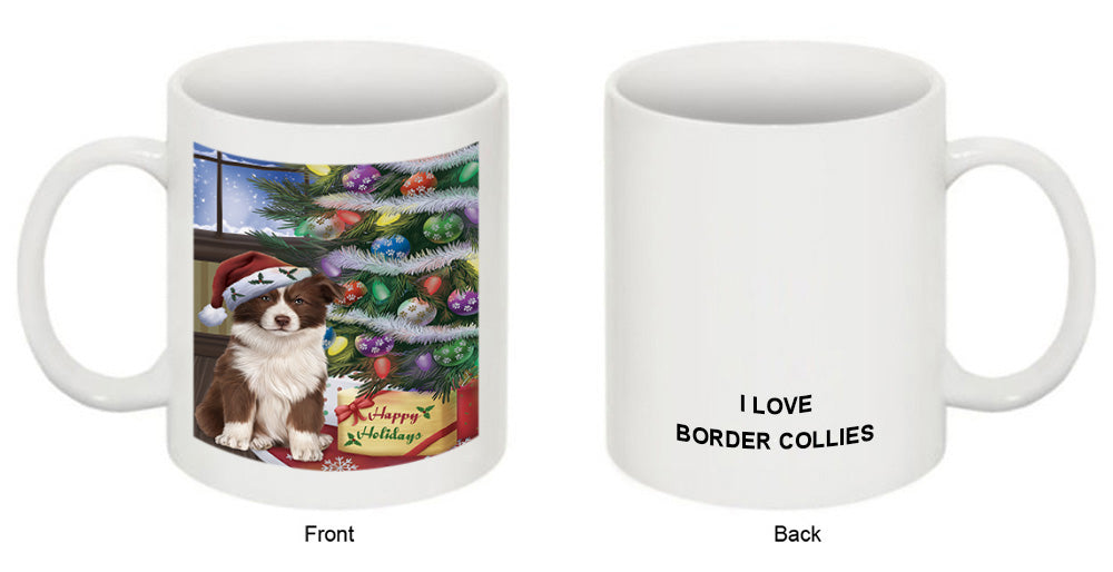 Christmas Happy Holidays Border Collie Dog with Tree and Presents Coffee Mug MUG49202