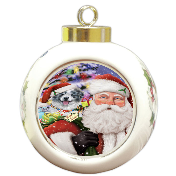 Santa Carrying Border Collie Dog and Christmas Presents Round Ball Christmas Ornament RBPOR53963
