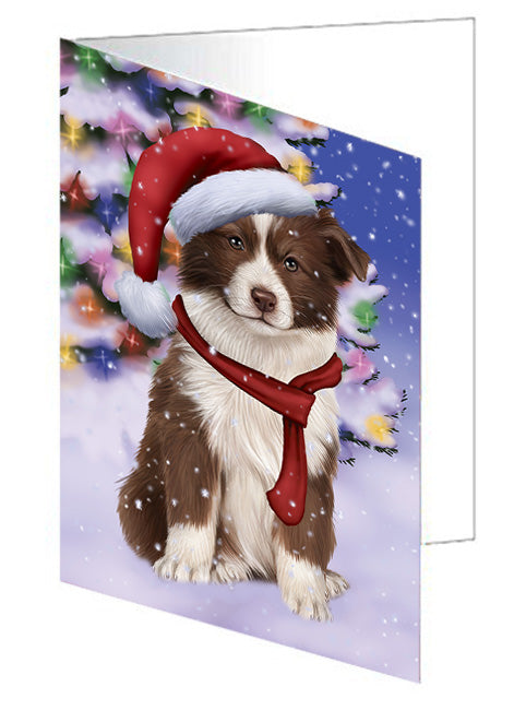 Winterland Wonderland Border Collie Dog In Christmas Holiday Scenic Background  Handmade Artwork Assorted Pets Greeting Cards and Note Cards with Envelopes for All Occasions and Holiday Seasons GCD64124