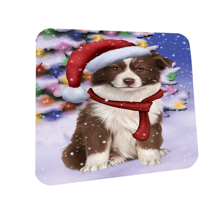Winterland Wonderland Border Collie Dog In Christmas Holiday Scenic Background  Coasters Set of 4 CST53323