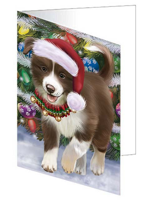 Trotting in the Snow Border Collie Dog Handmade Artwork Assorted Pets Greeting Cards and Note Cards with Envelopes for All Occasions and Holiday Seasons GCD70781