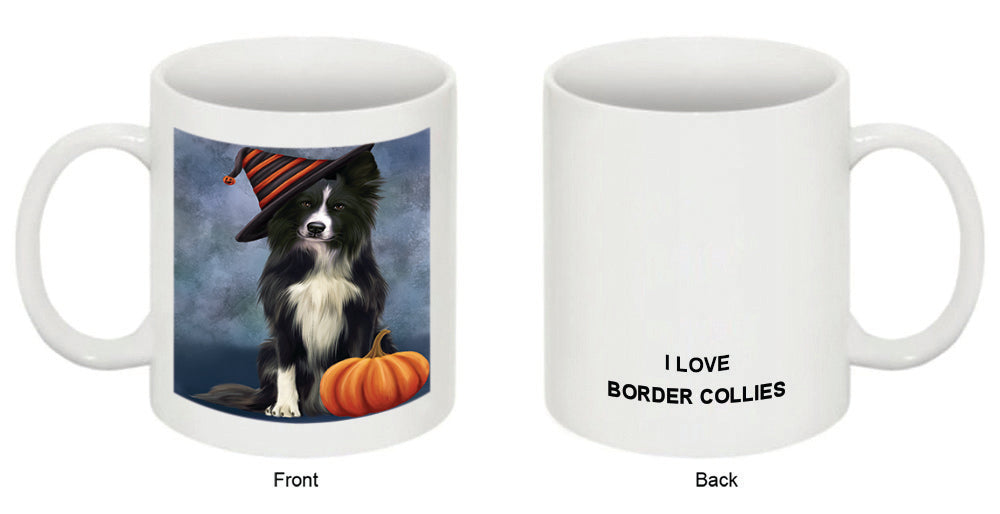 Happy Halloween Border Collie Dog Wearing Witch Hat with Pumpkin Coffee Mug MUG50156