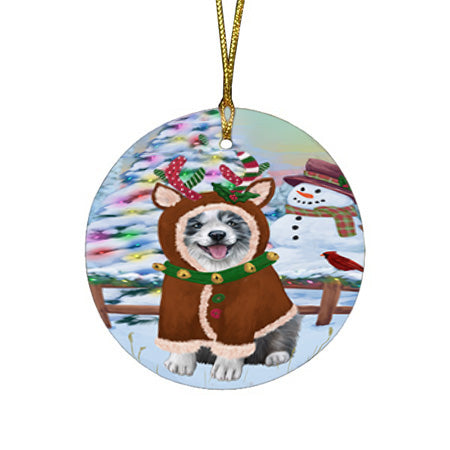 Christmas Gingerbread House Candyfest Border Collie Dog Round Flat Christmas Ornament RFPOR56560