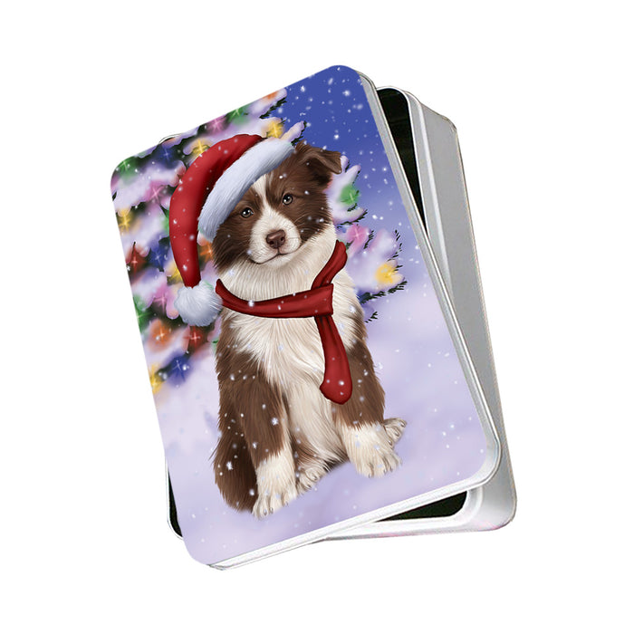 Winterland Wonderland Border Collie Dog In Christmas Holiday Scenic Background Photo Storage Tin PITN53365