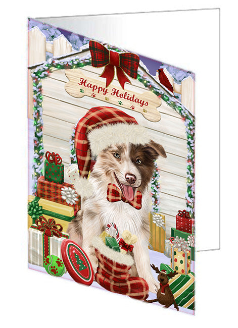 Happy Holidays Christmas Border Collie Dog House with Presents Handmade Artwork Assorted Pets Greeting Cards and Note Cards with Envelopes for All Occasions and Holiday Seasons GCD58079
