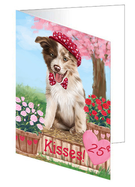 Rosie 25 Cent Kisses Border Collie Dog Handmade Artwork Assorted Pets Greeting Cards and Note Cards with Envelopes for All Occasions and Holiday Seasons GCD72344