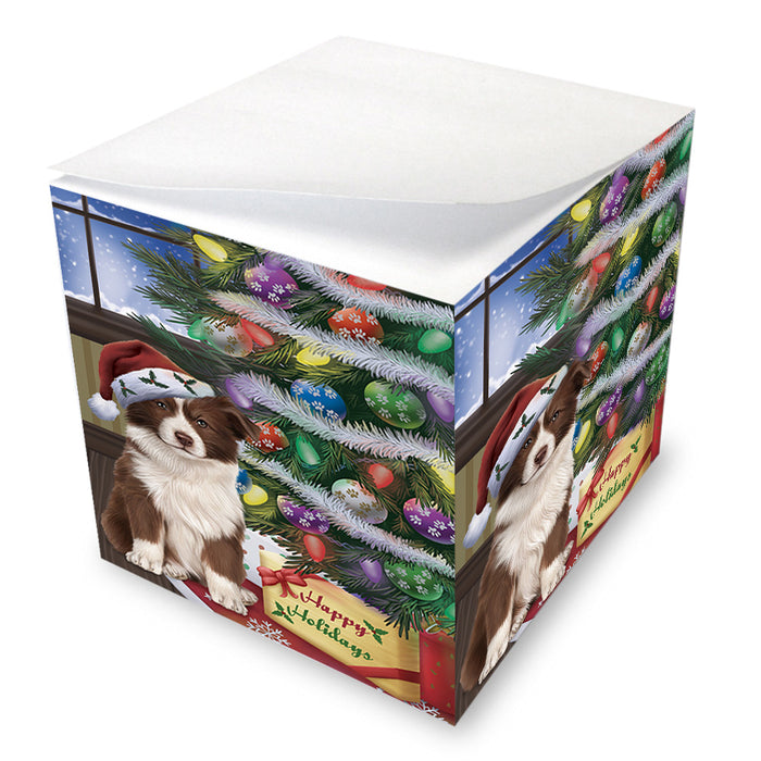 Christmas Happy Holidays Border Collie Dog with Tree and Presents Note Cube NOC55450