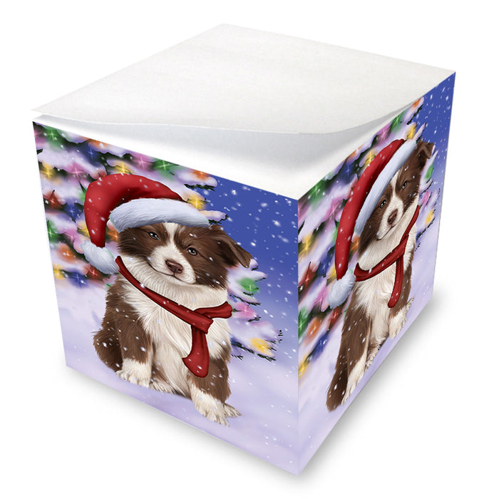 Winterland Wonderland Border Collie Dog In Christmas Holiday Scenic Background Note Cube NOC53365