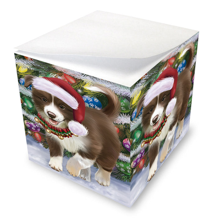 Trotting in the Snow Border Collie Dog Note Cube NOC53768