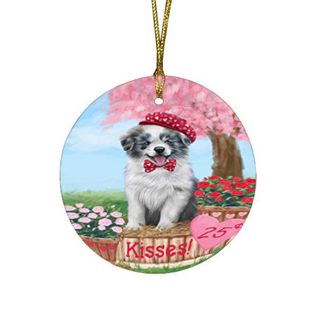 Rosie 25 Cent Kisses Border Collie Dog Round Flat Christmas Ornament RFPOR56300