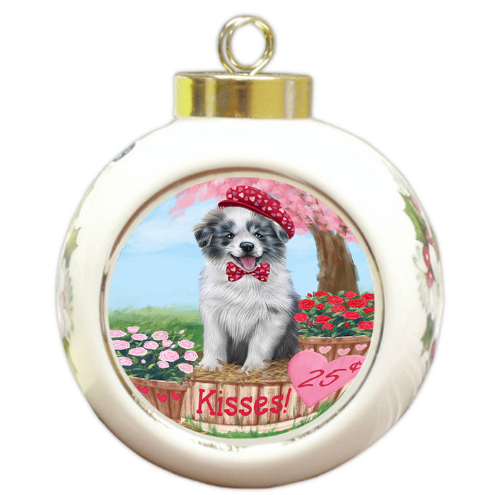 Rosie 25 Cent Kisses Border Collie Dog Round Ball Christmas Ornament RBPOR56300
