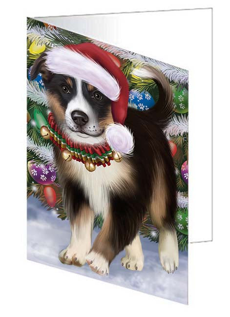 Trotting in the Snow Border Collie Dog Handmade Artwork Assorted Pets Greeting Cards and Note Cards with Envelopes for All Occasions and Holiday Seasons GCD70784