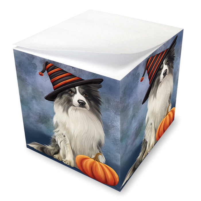 Happy Halloween Border Collie Dog Wearing Witch Hat with Pumpkin Note Cube NOC56405