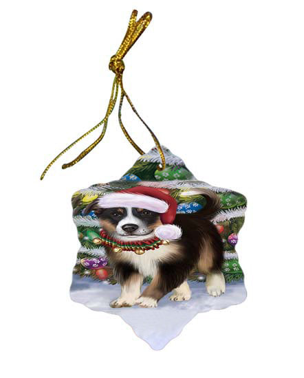 Trotting in the Snow Border Collie Dog Star Porcelain Ornament SPOR55779