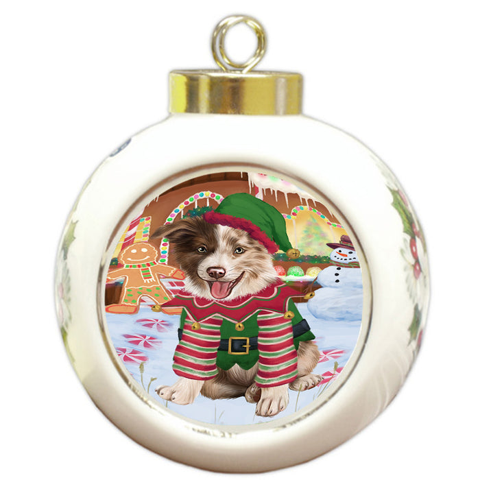 Christmas Gingerbread House Candyfest Border Collie Dog Round Ball Christmas Ornament RBPOR56561