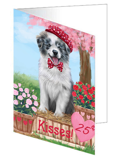 Rosie 25 Cent Kisses Border Collie Dog Handmade Artwork Assorted Pets Greeting Cards and Note Cards with Envelopes for All Occasions and Holiday Seasons GCD72347