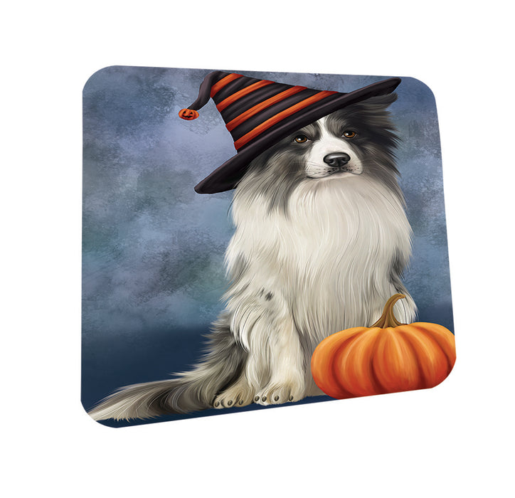 Happy Halloween Border Collie Dog Wearing Witch Hat with Pumpkin Coasters Set of 4 CST54717