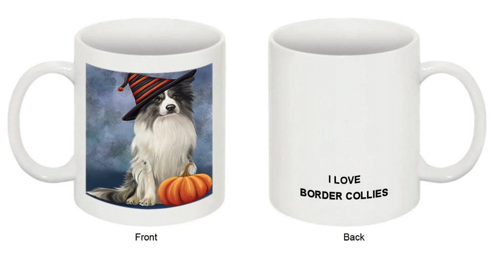 Happy Halloween Border Collie Dog Wearing Witch Hat with Pumpkin Coffee Mug MUG50157