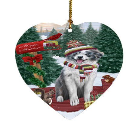 Merry Christmas Woodland Sled Border Collie Dog Heart Christmas Ornament HPOR55219