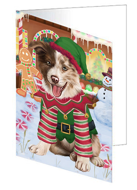 Christmas Gingerbread House Candyfest Border Collie Dog Handmade Artwork Assorted Pets Greeting Cards and Note Cards with Envelopes for All Occasions and Holiday Seasons GCD73130