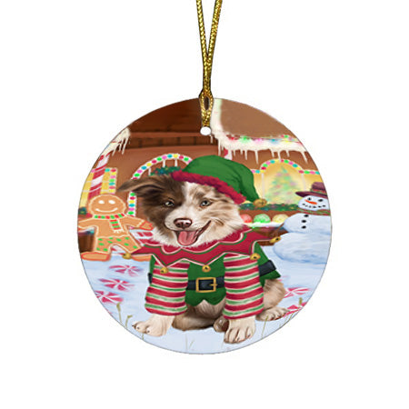 Christmas Gingerbread House Candyfest Border Collie Dog Round Flat Christmas Ornament RFPOR56561