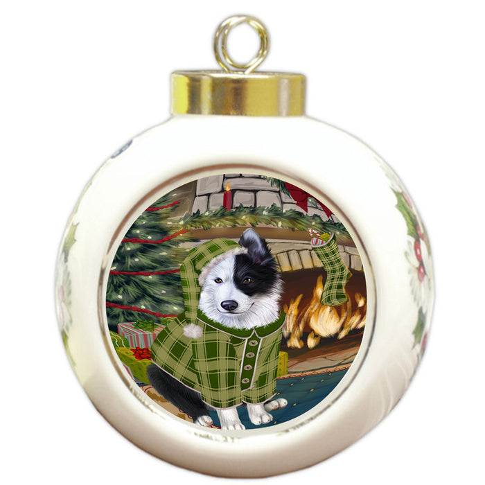 The Stocking was Hung Border Collie Dog Round Ball Christmas Ornament RBPOR55591
